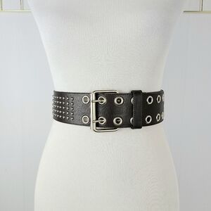 Cache Chocolate Brown Grommet Studded Genuine Leather 90s Y2K Vintage Wide Belt